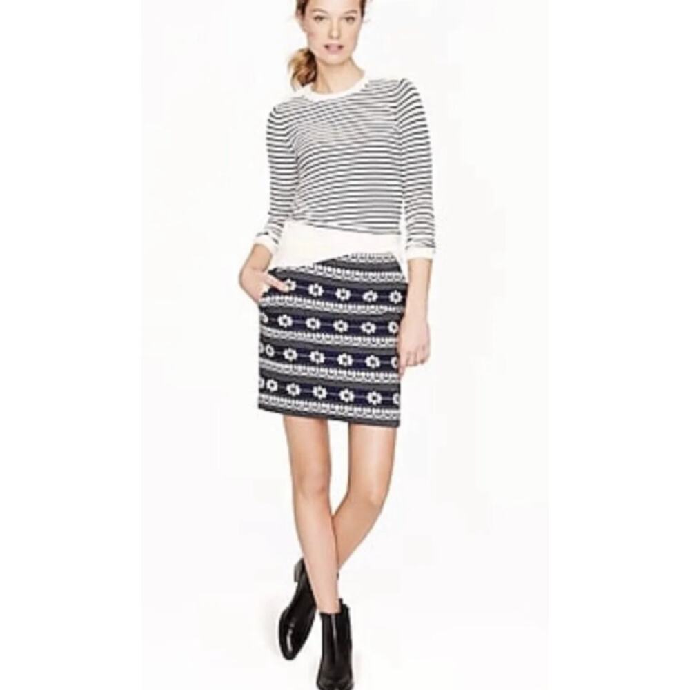 J. Crew Navy‎ Blue Floral Cotton Blend Pocket Jacquard Casual Mini Skirt Size 8